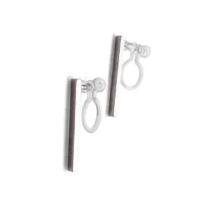 Minimal short bar invisible clip on earrings ( Silver tone )
