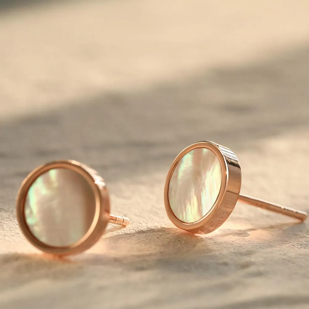 Mother of Pearl Round Stud Earrings