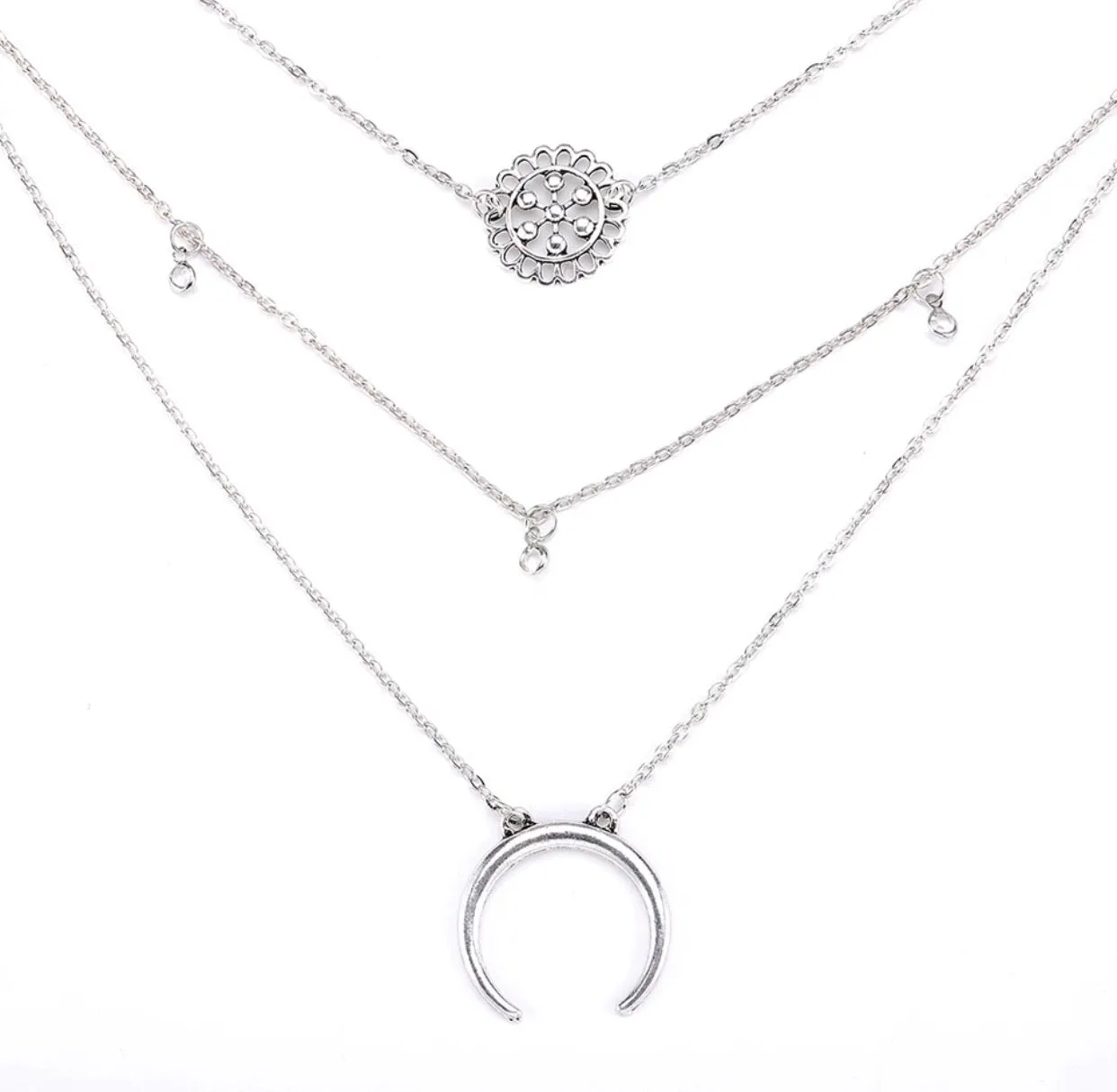 Necklaces - Bohemian Silver Triple Layered Necklace