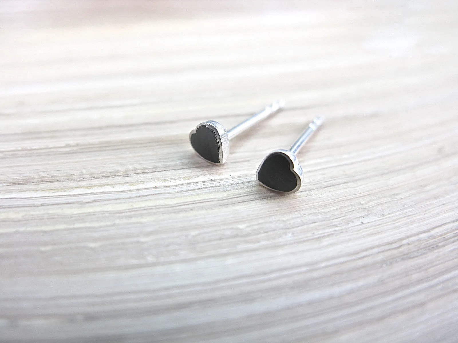 Onyx Heart Minimalist Stud Earrings in 925 Sterling Silver