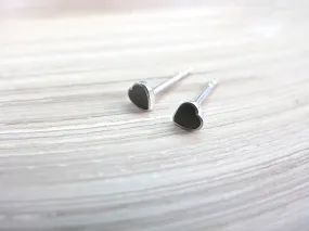 Onyx Heart Minimalist Stud Earrings in 925 Sterling Silver