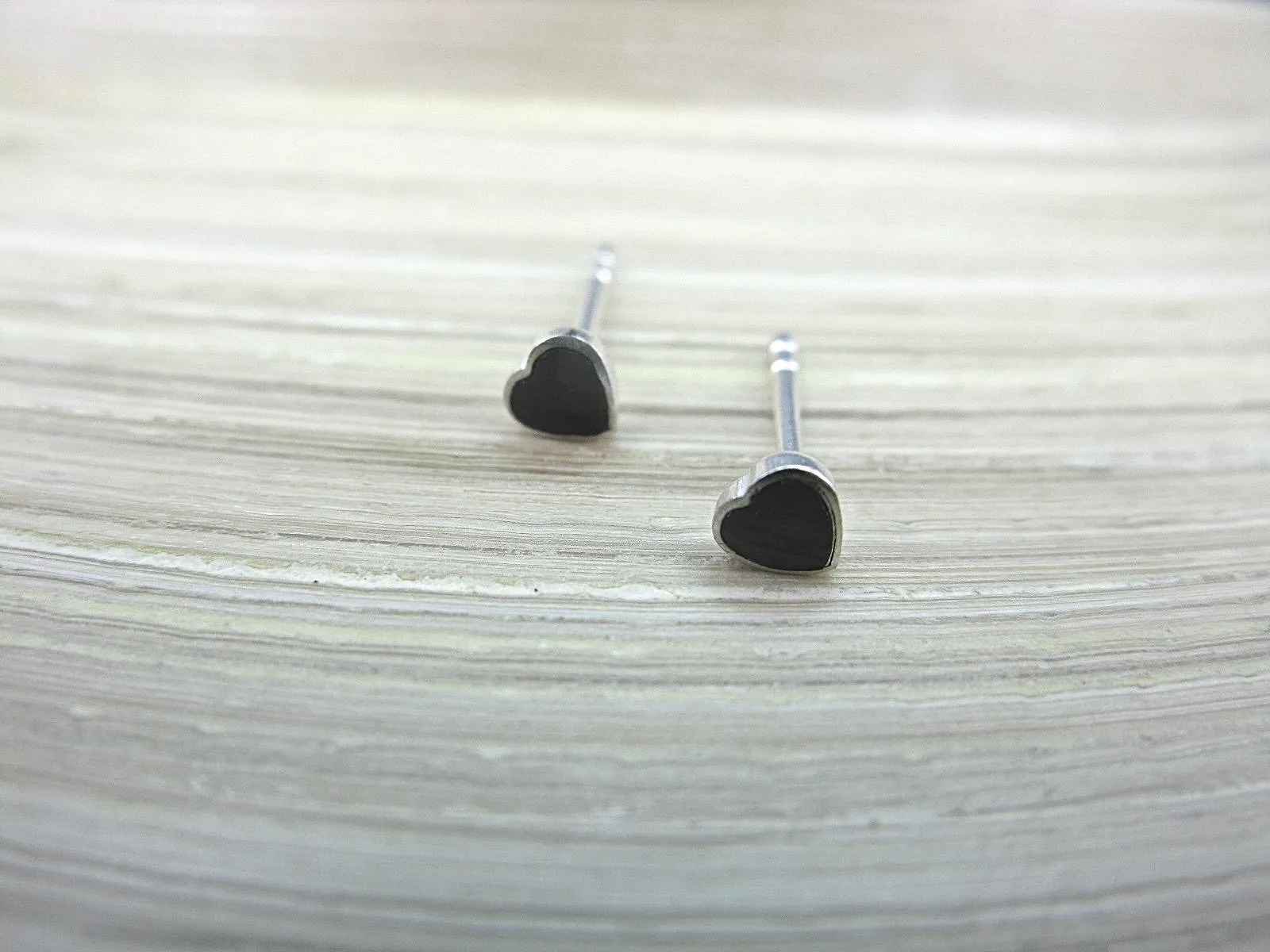 Onyx Heart Minimalist Stud Earrings in 925 Sterling Silver