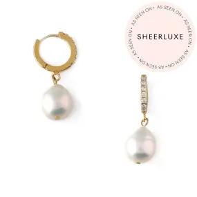Orelia Pearl Drop Pave Hoop Earrings ORE26826