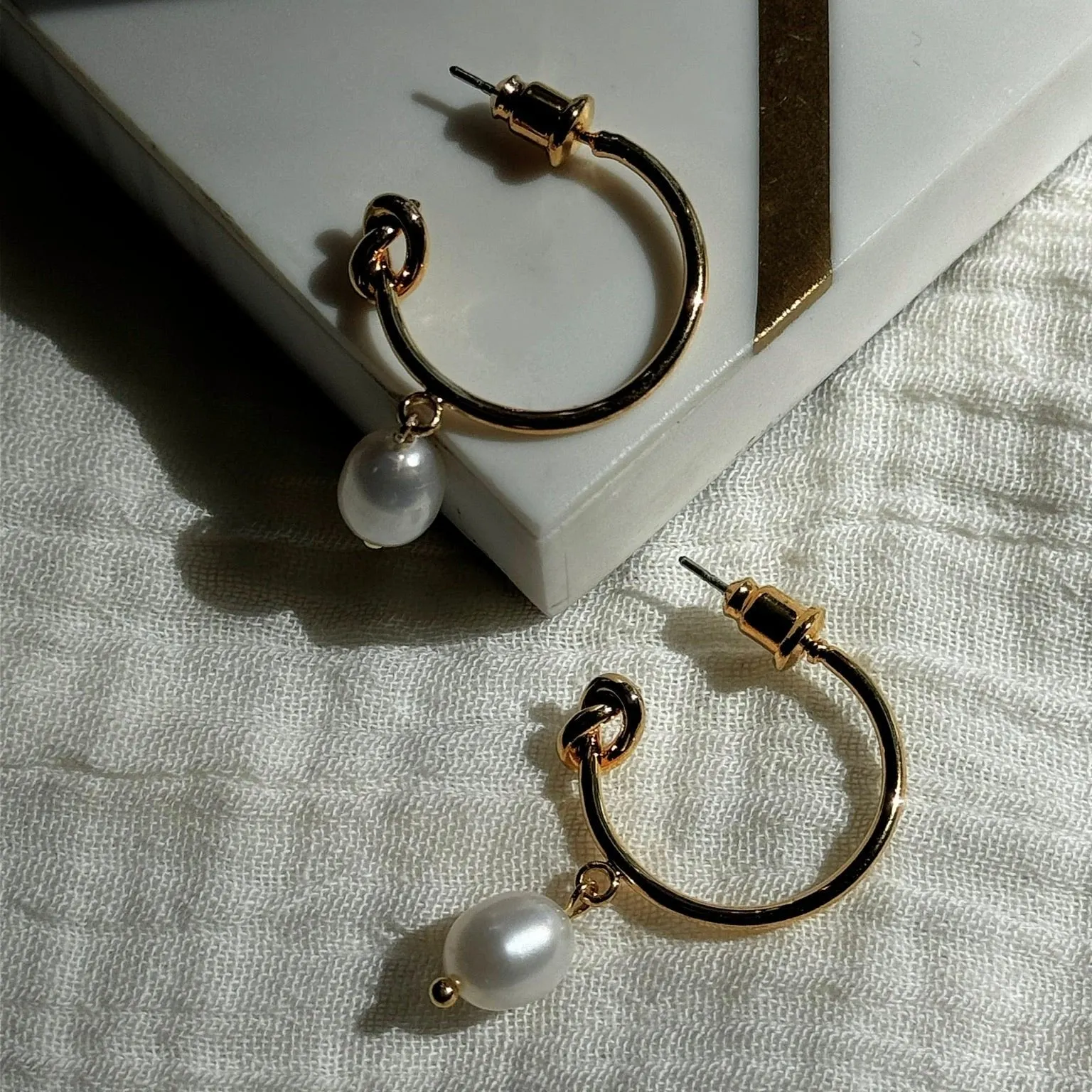 Pearl Drop Hoop Earrings