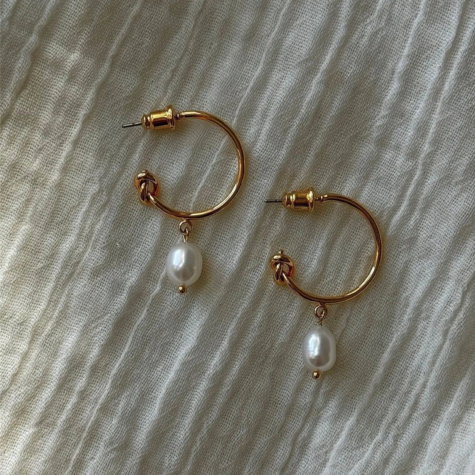 Pearl Drop Hoop Earrings