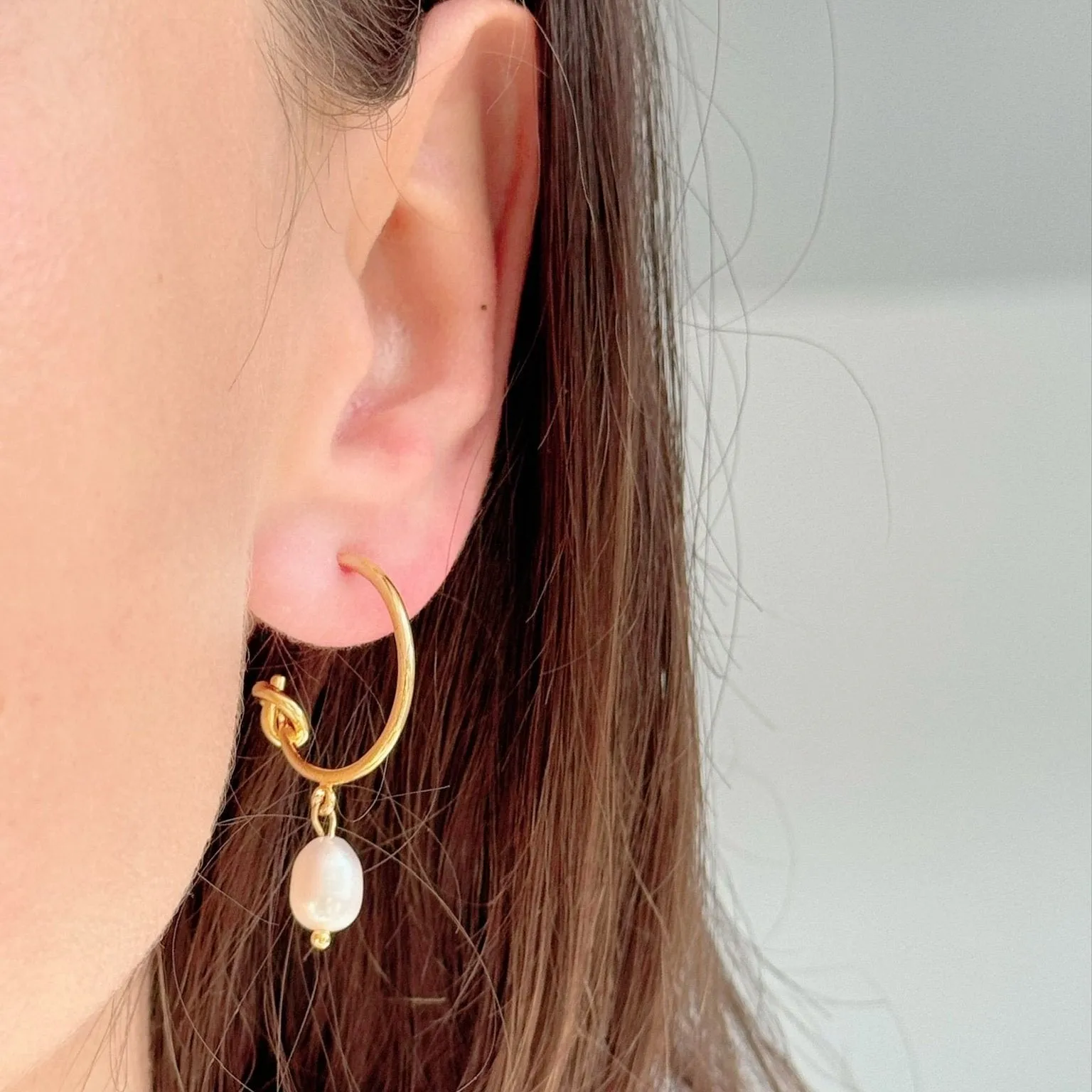 Pearl Drop Hoop Earrings