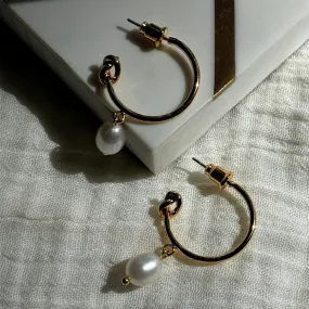 Pearl Drop Hoop Earrings