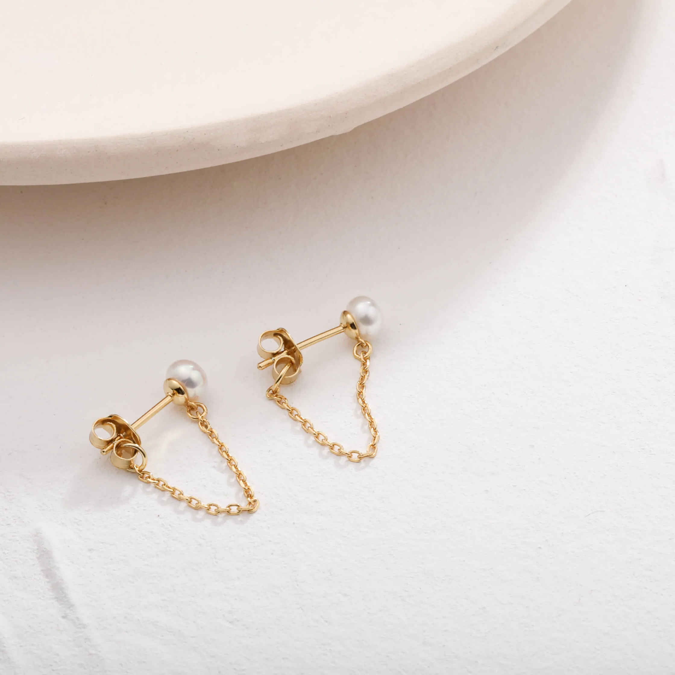 Pearl with Chain Dangle Earrings