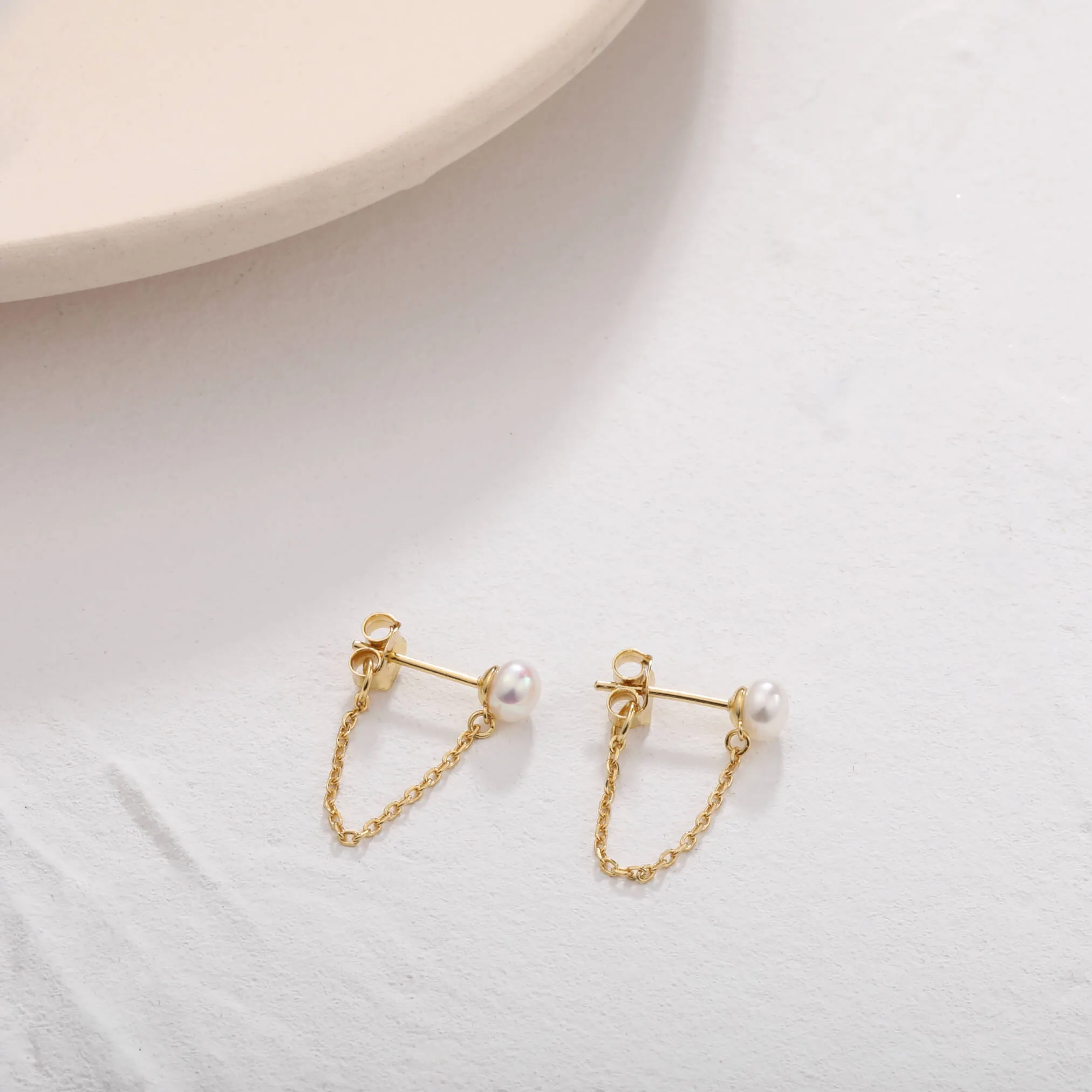 Pearl with Chain Dangle Earrings