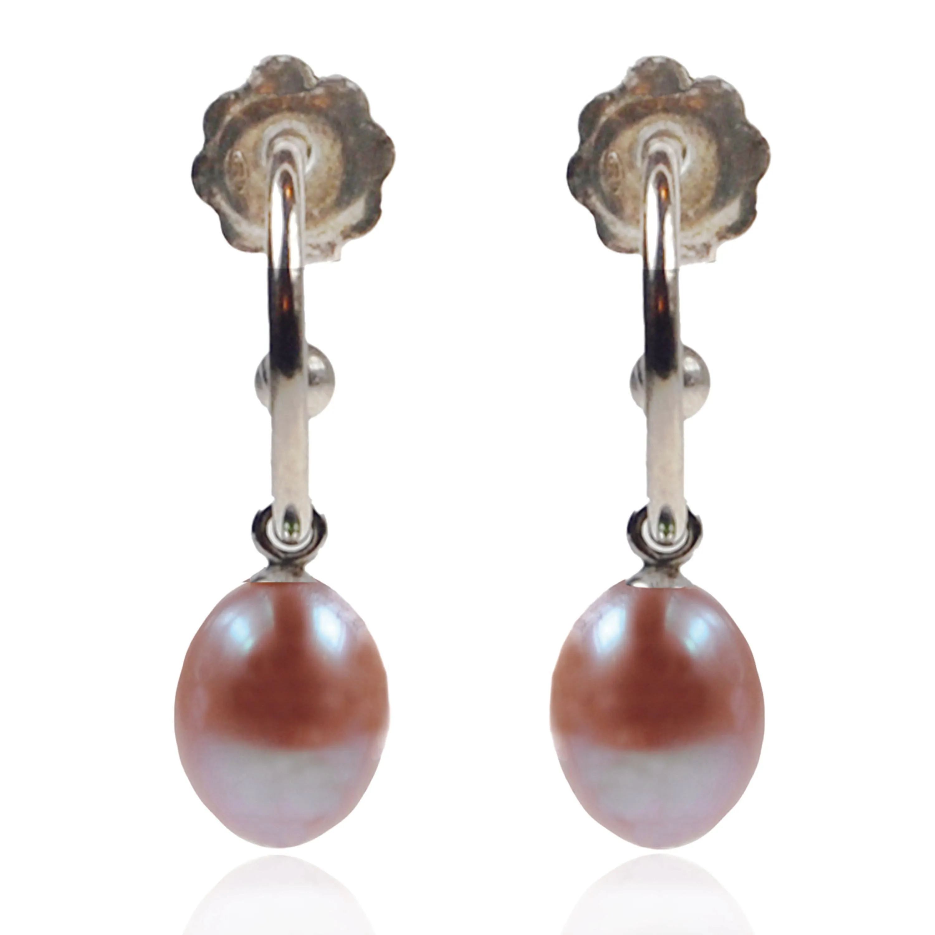 Pink Freshwater Pearl Silver Hoop Earrings