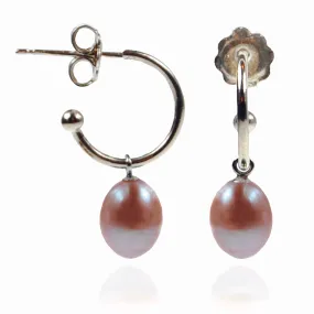 Pink Freshwater Pearl Silver Hoop Earrings