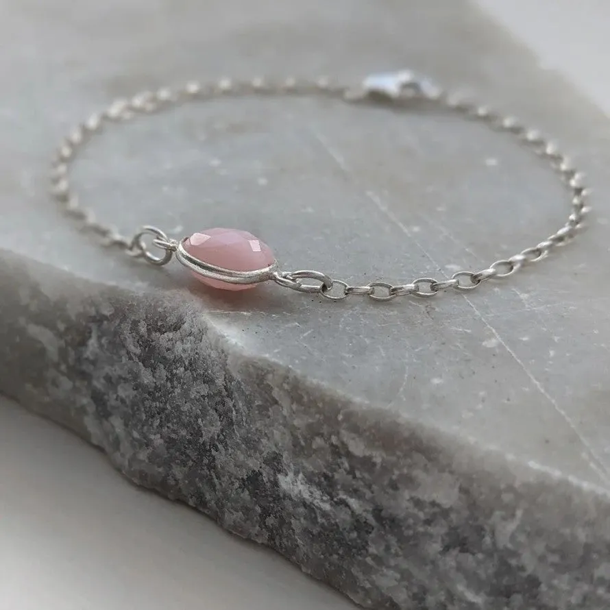 Pink Opal and Silver Chain Bracelet