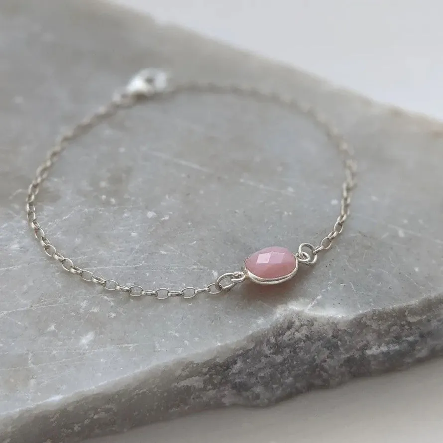 Pink Opal and Silver Chain Bracelet