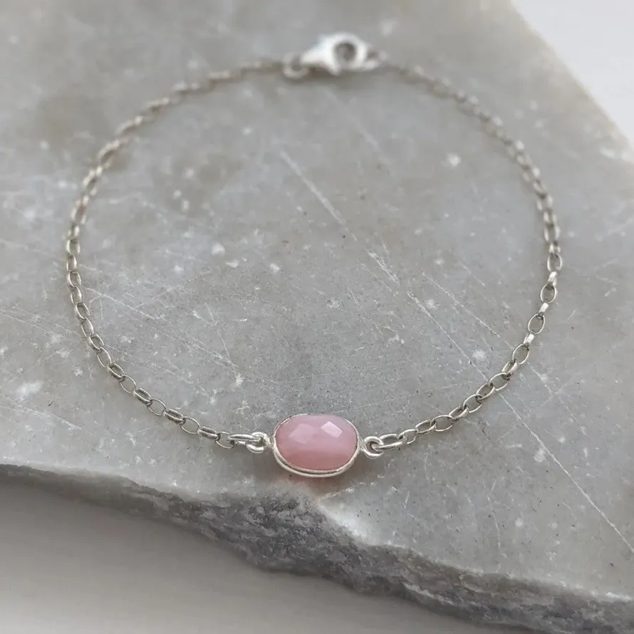 Pink Opal and Silver Chain Bracelet