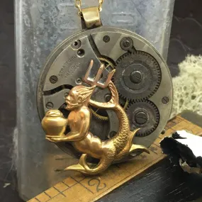 Poseidon, Steampunk pocket watch necklace Handcrafted artistic jewelry The Victorian Magpie