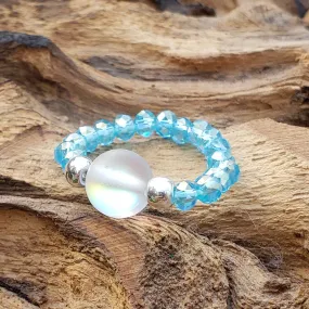 Purple Mermaid Glass and Aqua Blue Crystal Stretch Toe Ring