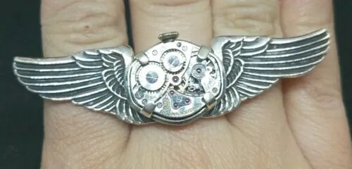 "Time flies" BOOTLEG silver steam punk watch ring