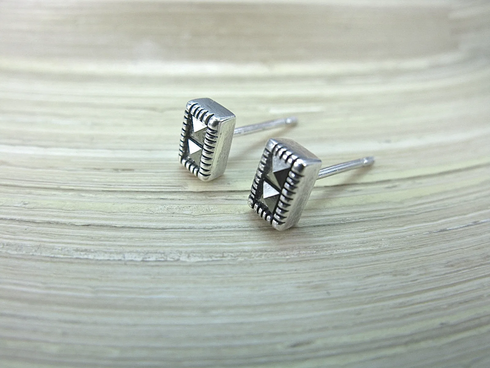 Rectangle Marcasite Stud Earrings in 925 Sterling Silver