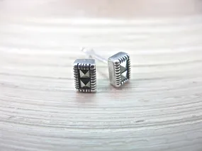 Rectangle Marcasite Stud Earrings in 925 Sterling Silver