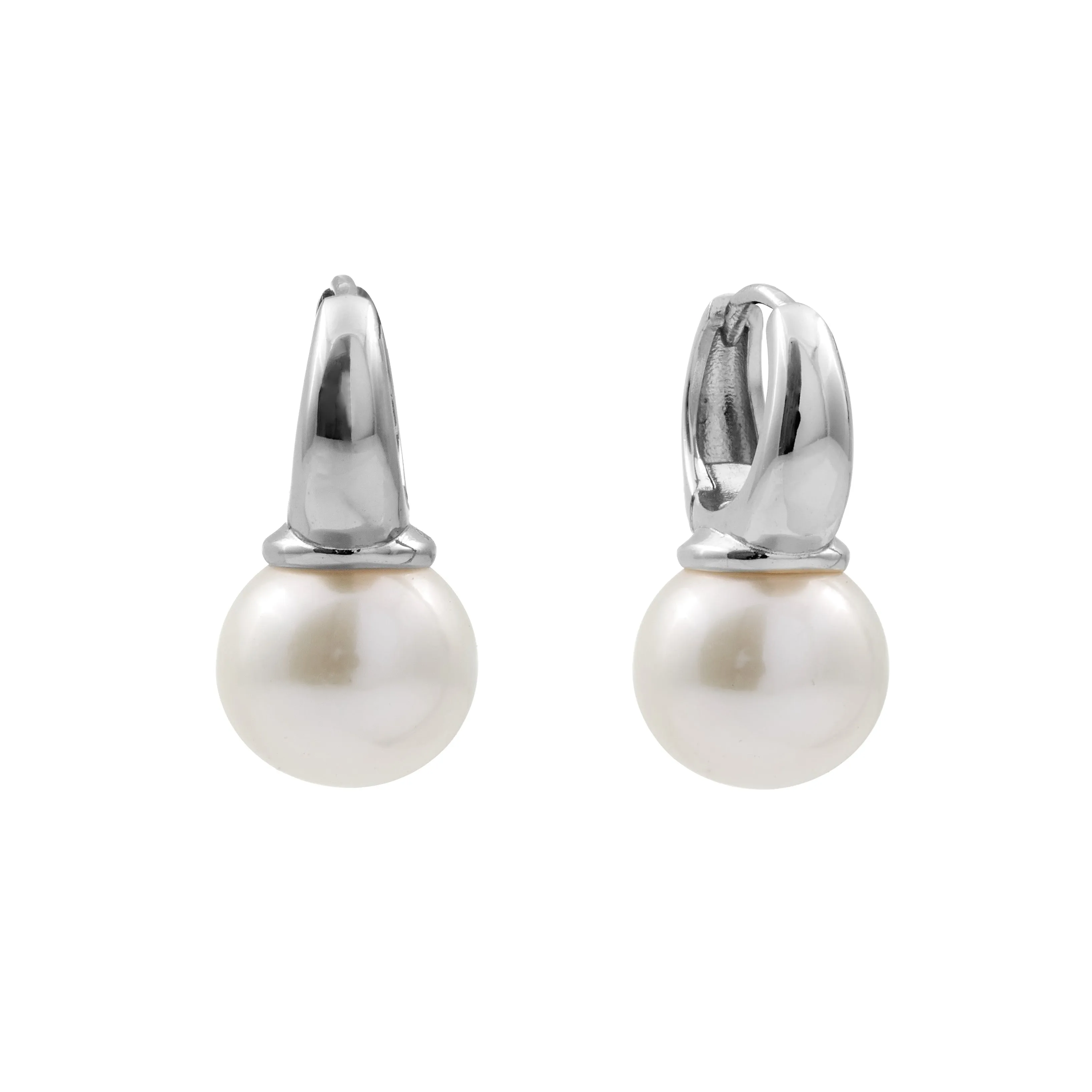 Rose - Sterling Silver Hoop with Freshwater Pearl Earrings