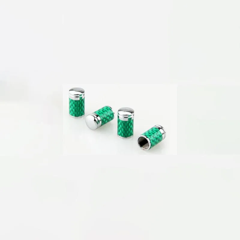 (Set of 4pcs) Green Carbon Fiber CAR Airtight Wheel Tire Air Valve Caps Stem Cover