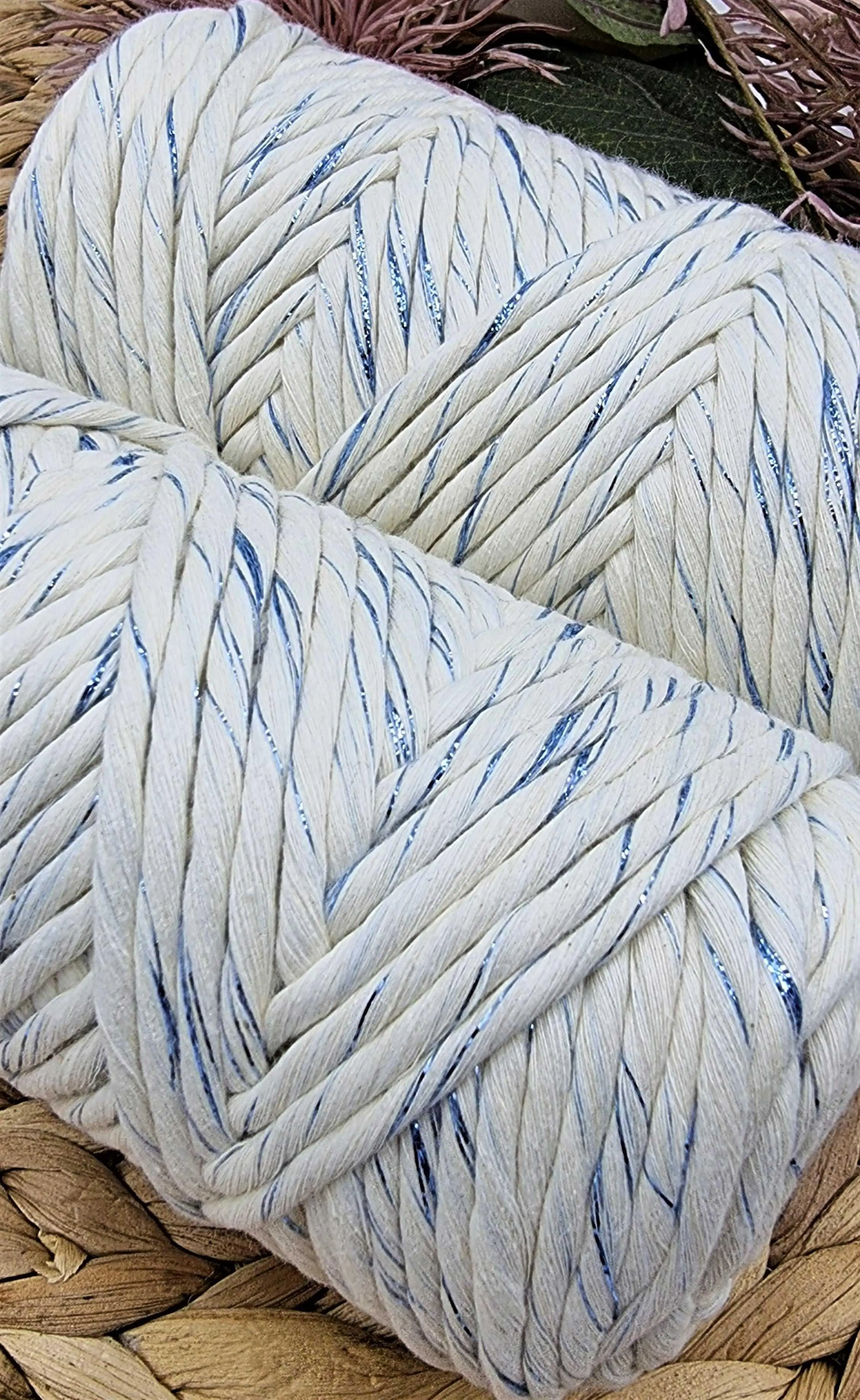 Shiny Blue Natural Macrame Cord - 3MM Single Strand Luxe Cotton String