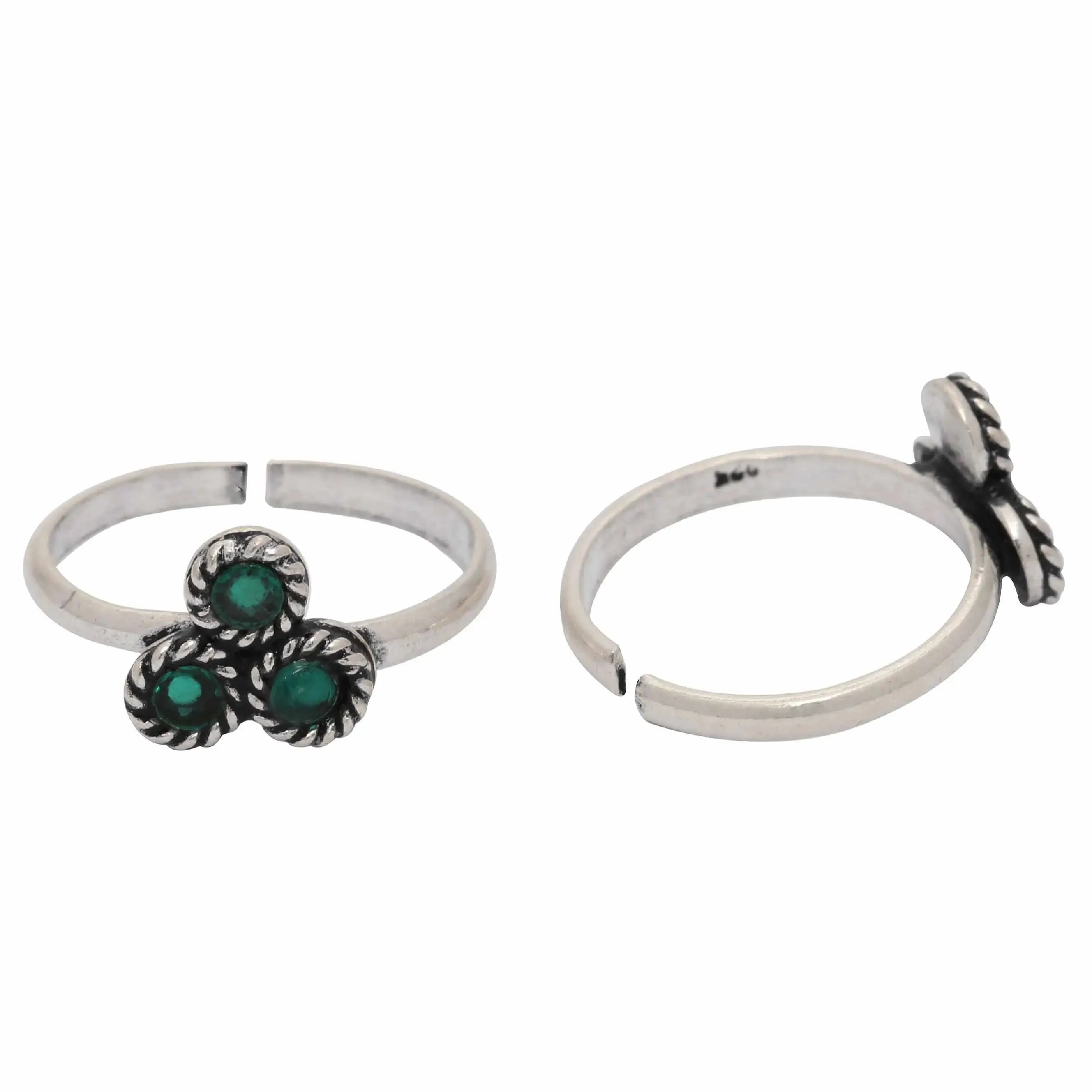 Silver Green Triangular Toe Ring