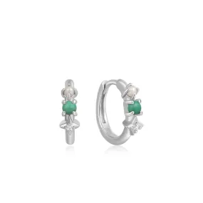 Silver Malachite Star Huggie Hoop Earrings