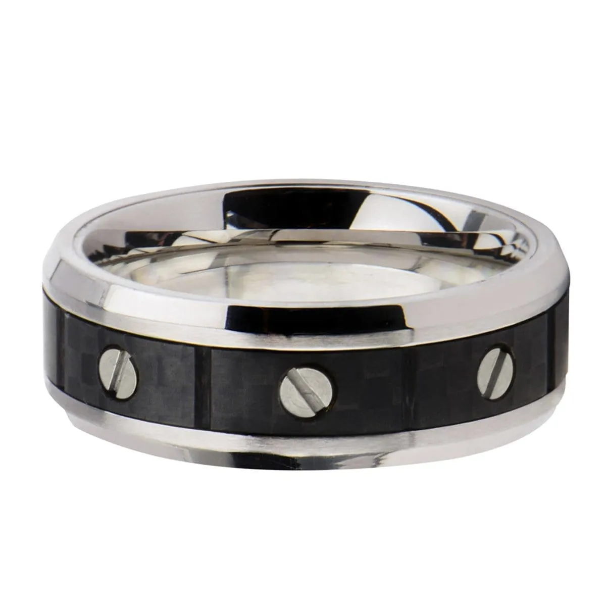Silver Tone Stainless Steel Screw with Solid Carbon Fiber Band