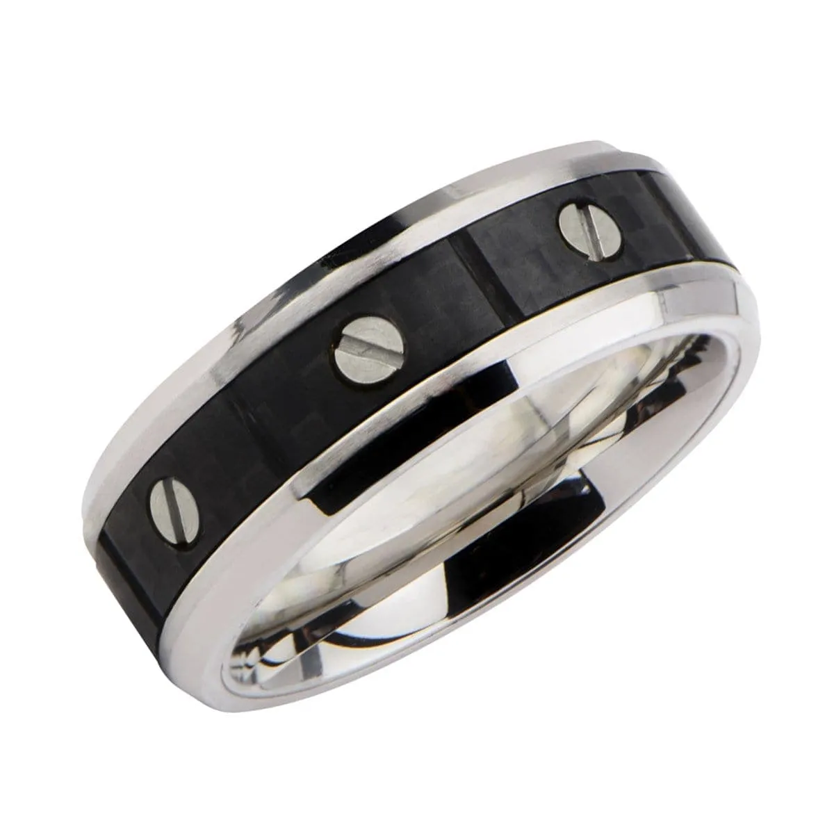 Silver Tone Stainless Steel Screw with Solid Carbon Fiber Band