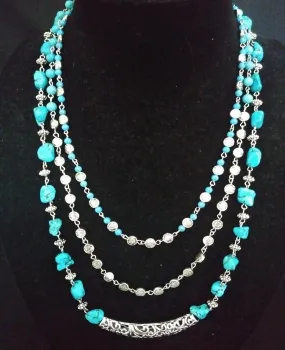 Sky Blue/ Pewter Howlite Necklace