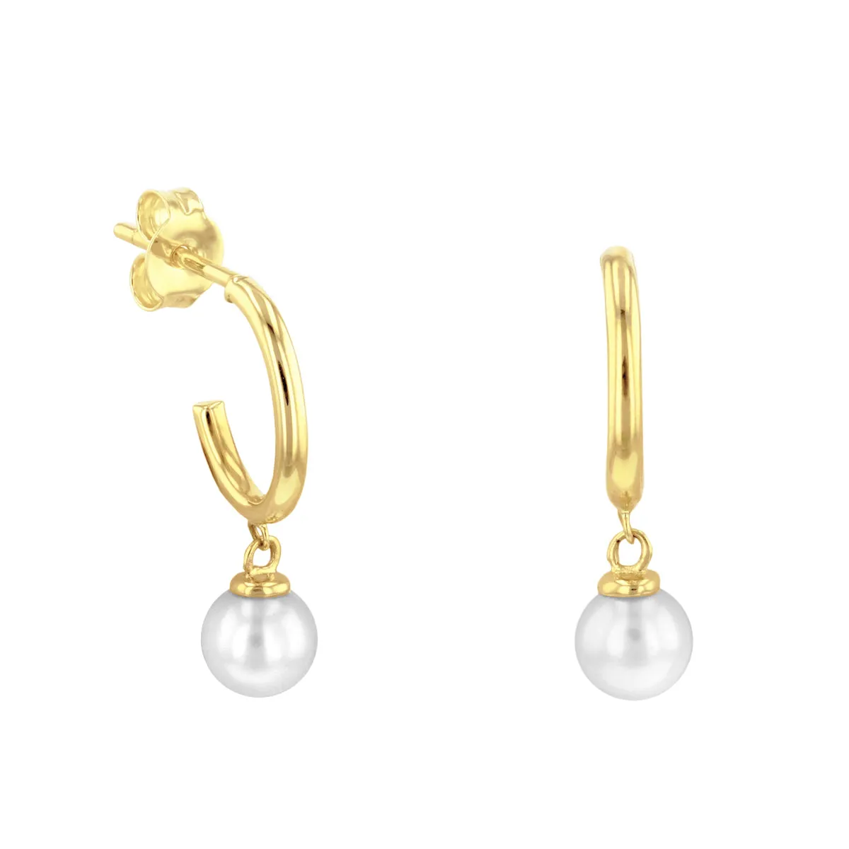 Soleil Collection Hoop Earring With Drop Pearl | 9K Solid Yellow Gold