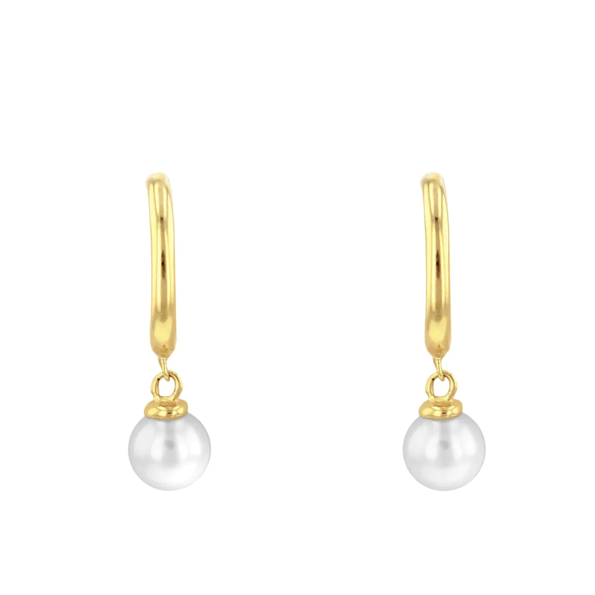 Soleil Collection Hoop Earring With Drop Pearl | 9K Solid Yellow Gold