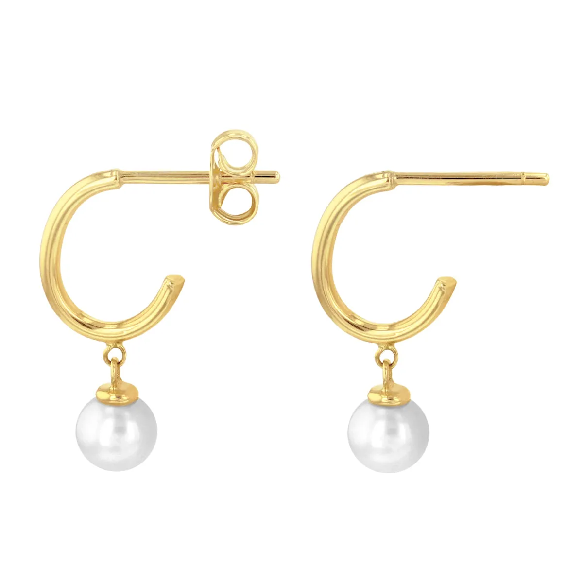 Soleil Collection Hoop Earring With Drop Pearl | 9K Solid Yellow Gold