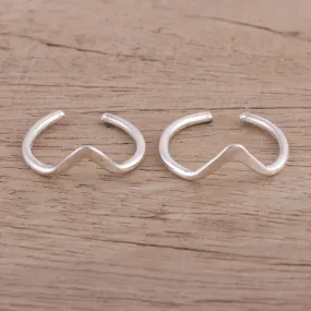 Steady Rhythm Modern Polished Sterling Silver Toe Band Rings (Pair)