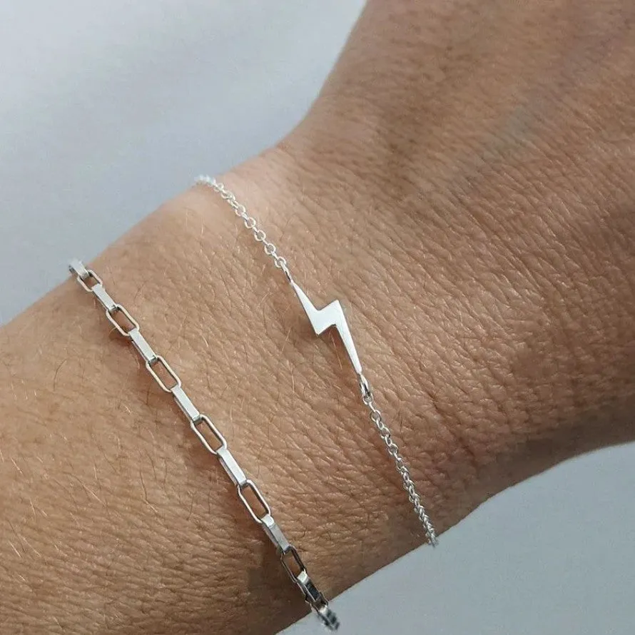 Sterling Silver Lightning Bolt Bar Bracelet