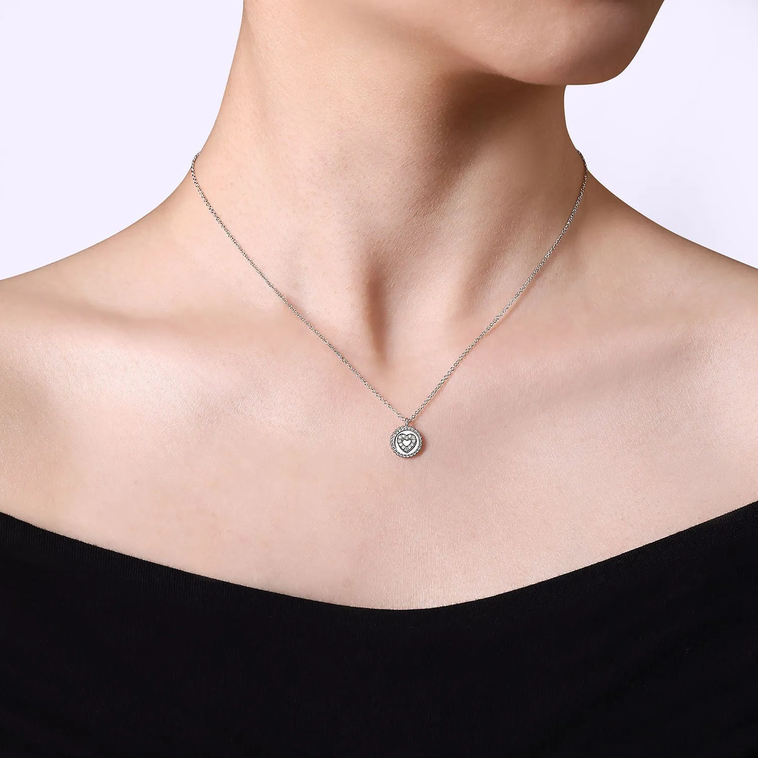 Sterling Silver Natural Diamond Heart 17.5 inch Necklace