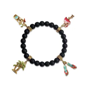 Summer Fun Genuine Onyx Charm Bracelet | Handmade in USA | 4 Hand-Painted Charms