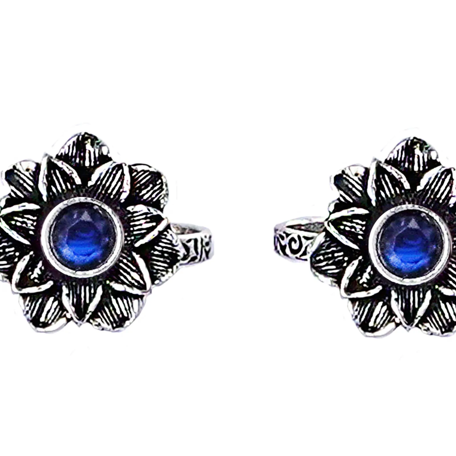 Teejh Kayra Dark Blue Stone Silver Oxidised Toe Rings