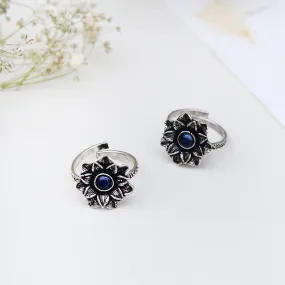 Teejh Kayra Dark Blue Stone Silver Oxidised Toe Rings