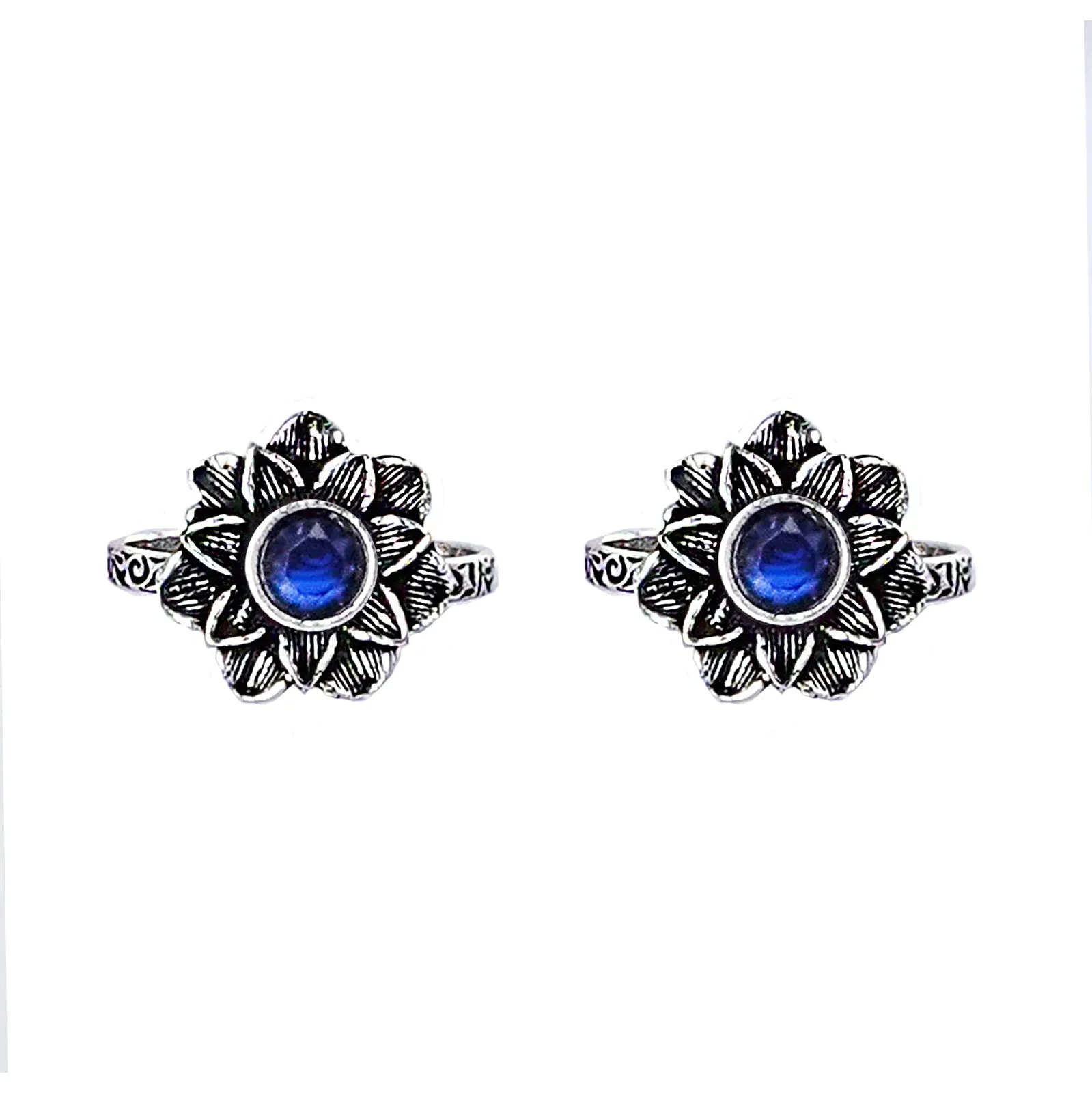 Teejh Kayra Dark Blue Stone Silver Oxidised Toe Rings