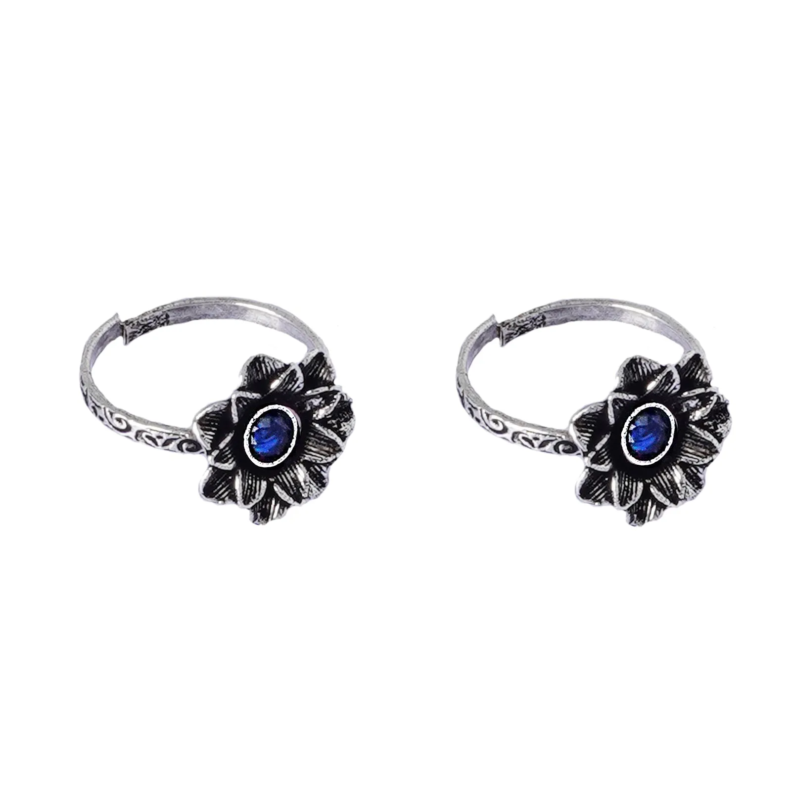 Teejh Kayra Dark Blue Stone Silver Oxidised Toe Rings