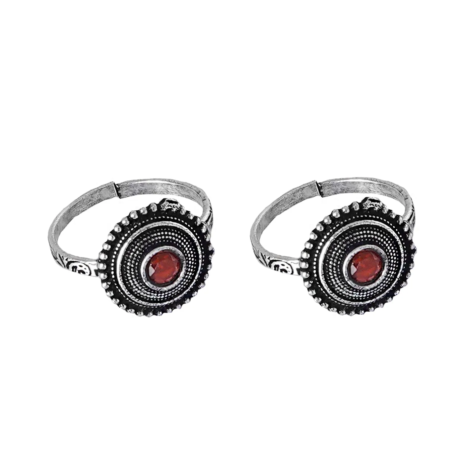 Teejh Shaanvi Orange Stone Silver Oxidised Toe Rings