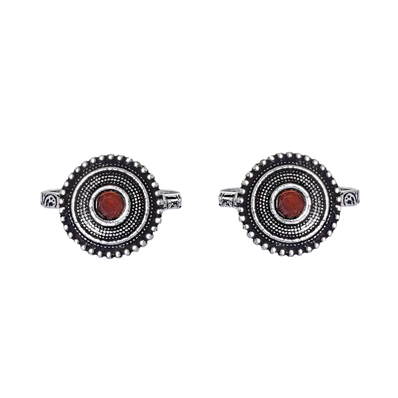 Teejh Shaanvi Orange Stone Silver Oxidised Toe Rings