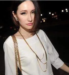 Three Layer Metal Button Accessories Long Necklace Sweater Decoration Chain