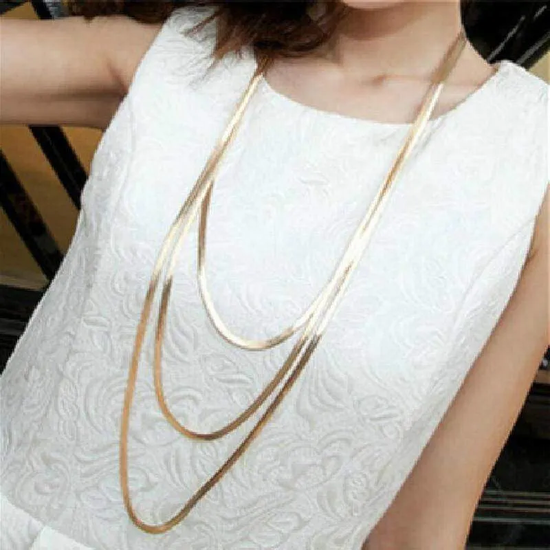 Three Layer Metal Button Accessories Long Necklace Sweater Decoration Chain