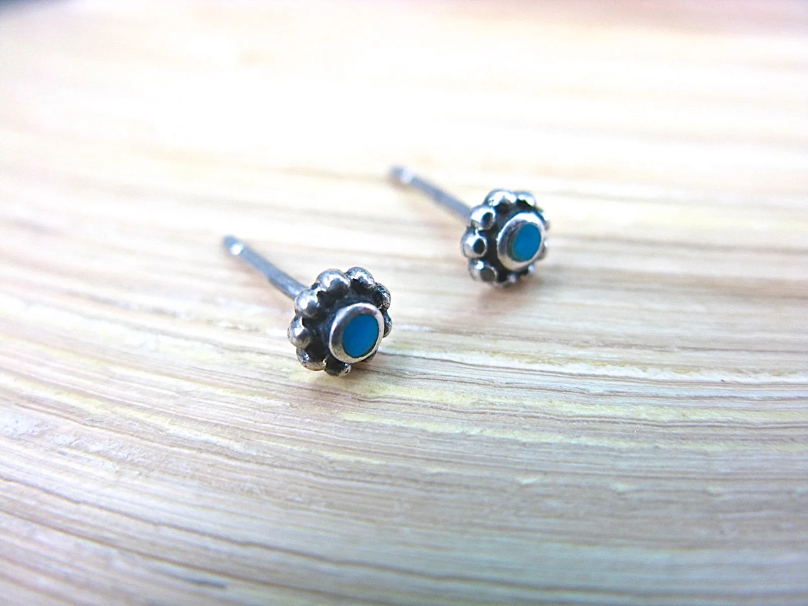 Turquoise 5mm Round Stud Earrings in 925 Sterling Silver