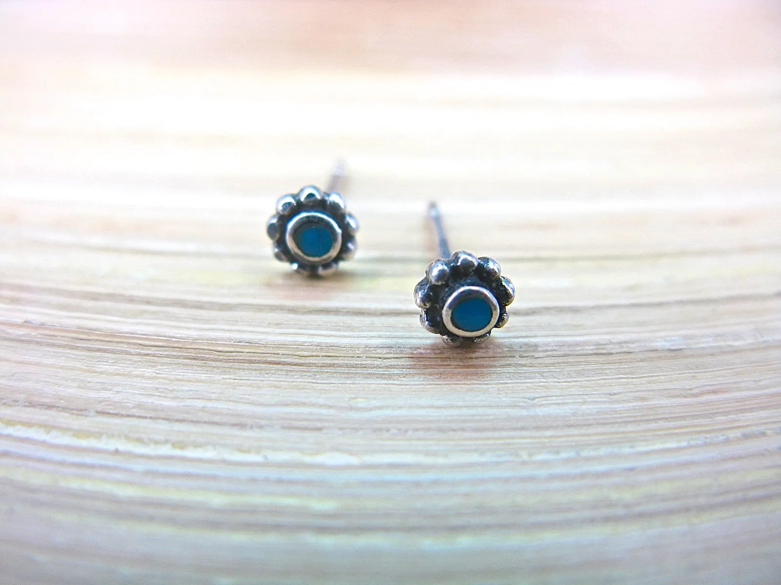 Turquoise 5mm Round Stud Earrings in 925 Sterling Silver