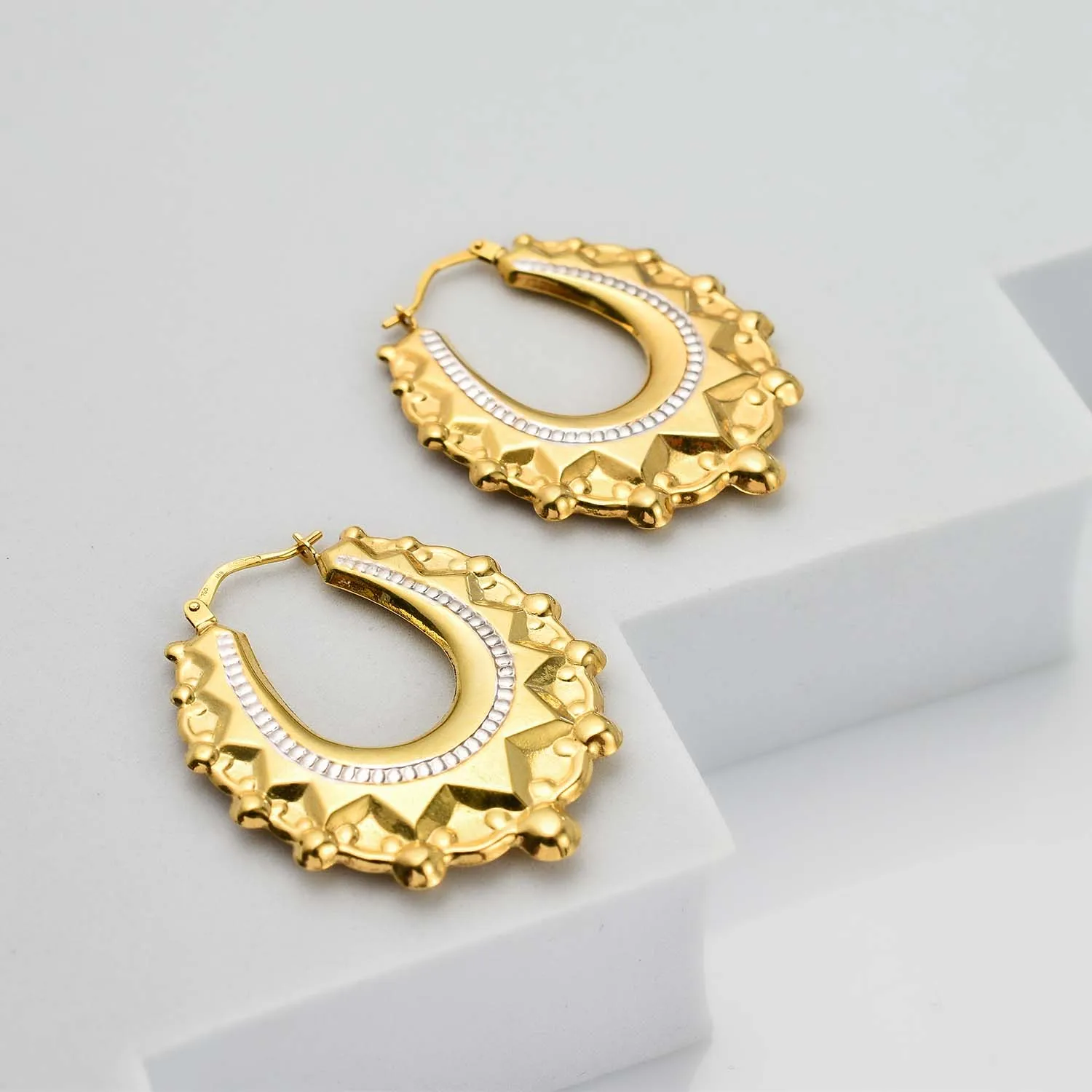 Victorian Creole Earrings in 18K Yellow and White Gold