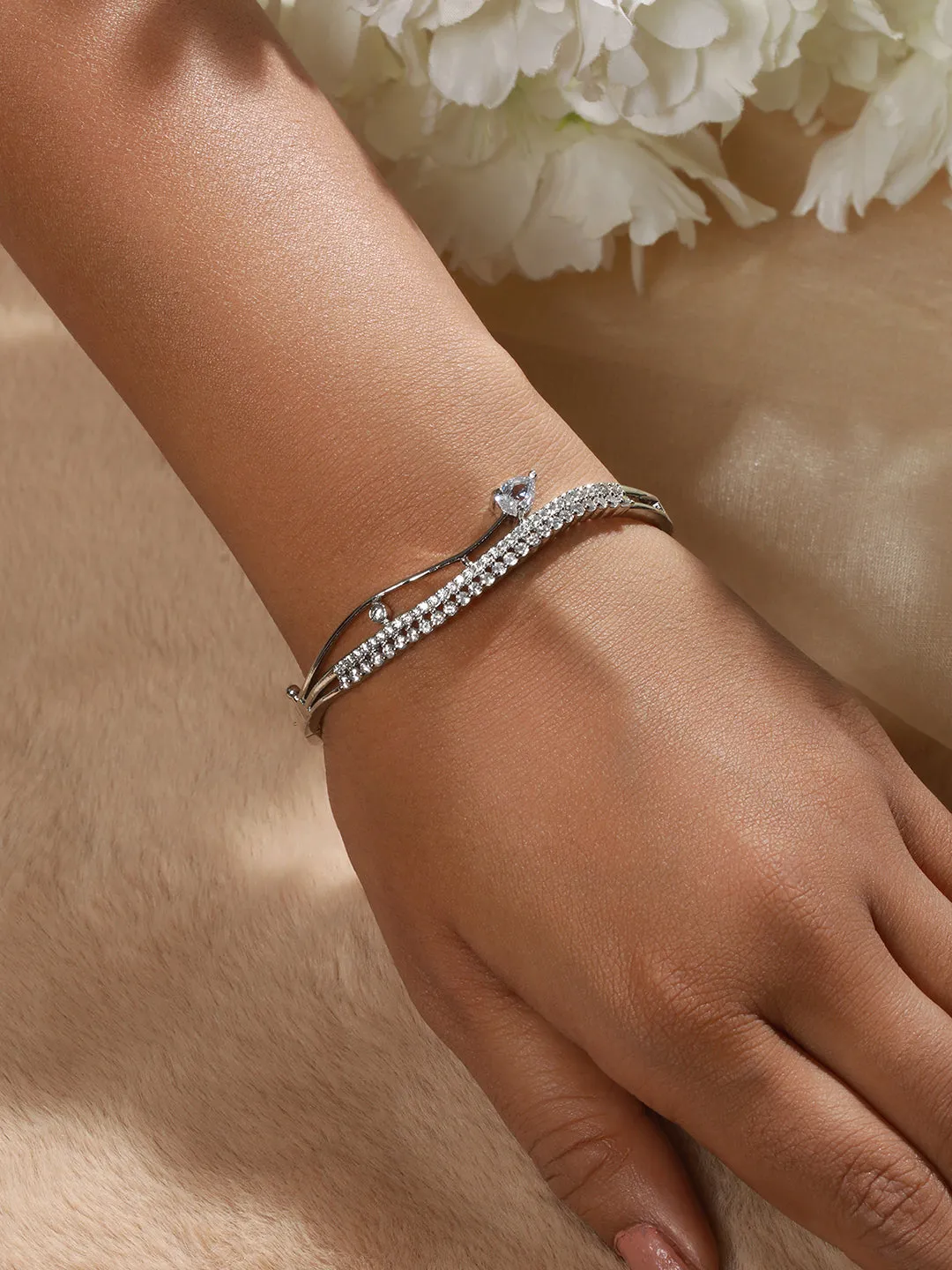 White American Diamond Studded Rhodium-Plated Link Bracelet